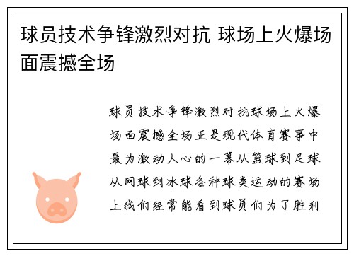 球员技术争锋激烈对抗 球场上火爆场面震撼全场